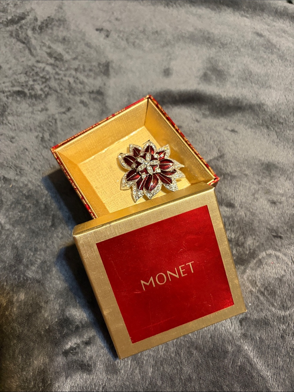 Monet - 1980’s Vintage Red and Silver Poinsettia Brooch